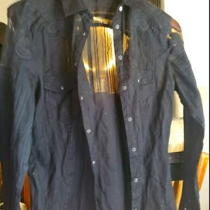 Guess Dress Shirt Sheer Embroidered Mesh Lace Button Down Collared